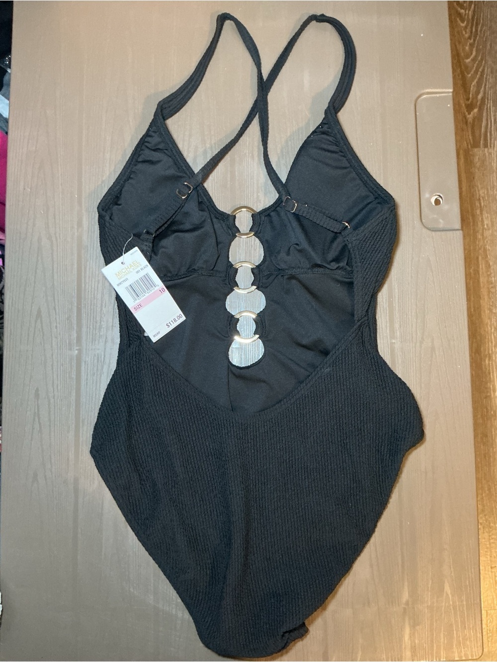 Michael Kors Black One-Piece Swimsuit with Silver Shell Accent - Picture 4 of 10